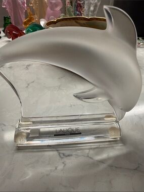 Lalique Clear and Frosted Crystal Dolphin Sculpture